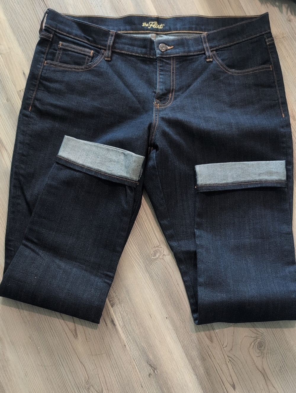 Old Navy Dark Indigo Straight Jeans with Cuffed Hem